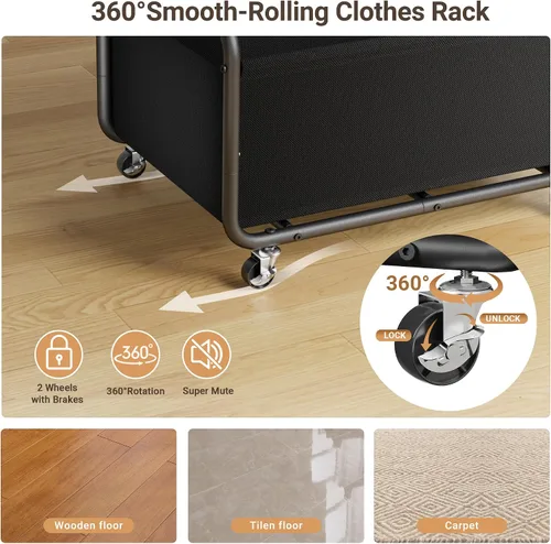 Miniatura 6 de Dunatou Perchero pequeño con ruedas y cesta inferior – Perchero resistente para espacios pequeños, perchero con ruedas para espacios pequeños