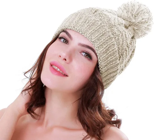 Miniatura 6 de Gorro de invierno para mujer con forro polar cálido, tejido grueso, para esquiar
