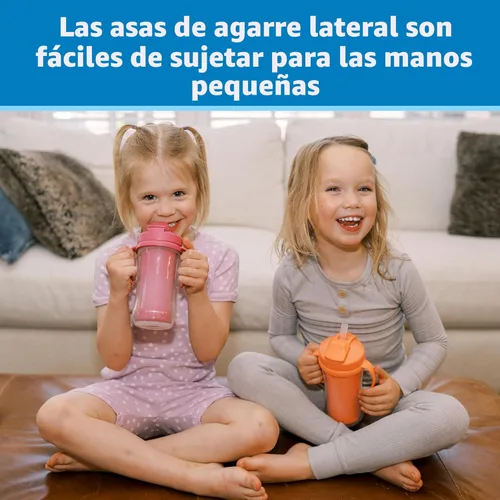 Miniatura 4 de Dr. Brown's Milestones - Vaso aislado con popote y asas, vaso a prueba de derrames con tapa, rosa/coral, 10 onzas, sin BPA, 39.4 ft+, paquete de 2