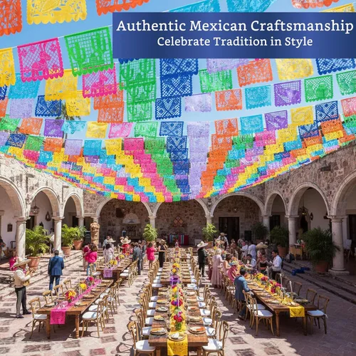 Miniatura 6 de Pancartas de fiesta mexicana (paquete de 5 con 10 banderas de plástico por bandera), papel picado mexicano para fiesta, papel picado de plástico
