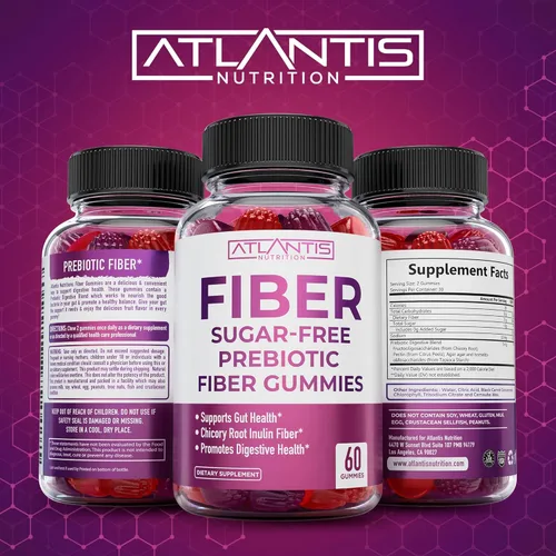 Miniatura 9 de Atlantis Nutrition Gomitas de colágeno 60 + gomitas de fibra prebiótica sin azúcar para adultos, paquete de 2 (120 gomitas)