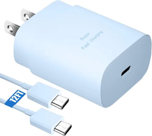 Miniatura 26 de Cable de carga súper rápida de 25W Tipo C con bloque y cable cargador USB C de 10 pies para teléfono Android Samsung Galaxy S25/S24 Púrpura