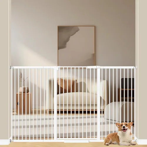 Miniatura 9 de WAOWAO 40.55 pulgadas extra alta 1.37 pulgadas, espacio ultra estrecho de 61.61-69.49 pulgadas, puerta extra ancha para perros, mascotas, bebé, Negro