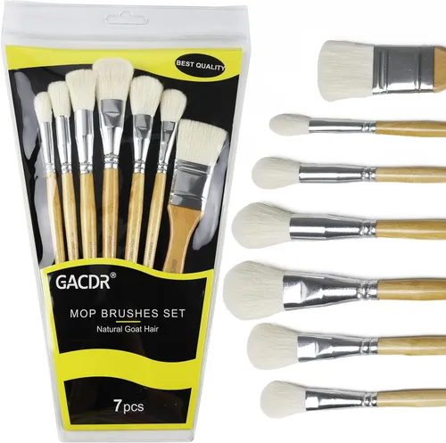 GACDR Juego de brochas para dorado, 7 piezas versátiles de brochas de pelo de cabra para mezclar y aplicar pintura acrílica, acuarela, hojas de oro