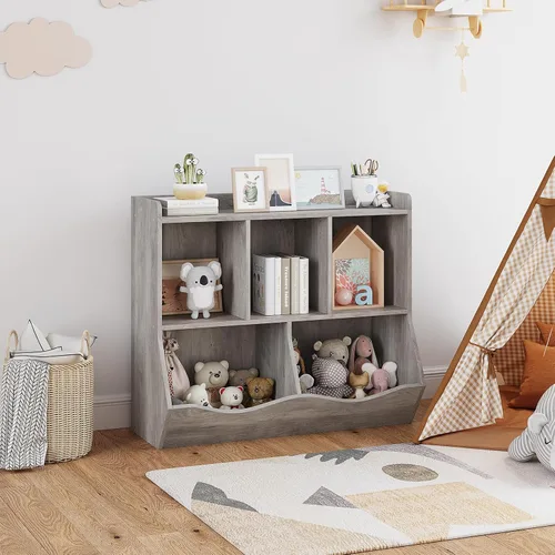 Miniatura 5 de IDEALHOUSE Estantería y estantería para niños, estante de almacenamiento de juguetes, estante múltiple con organizador de cubículos para niños y Gris