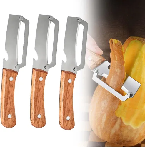 Pelador de verduras con mango de madera, pelador de frutas multifuncional para cocina, pelador de cuchillas de acero inoxidable con abridor de (3pc)