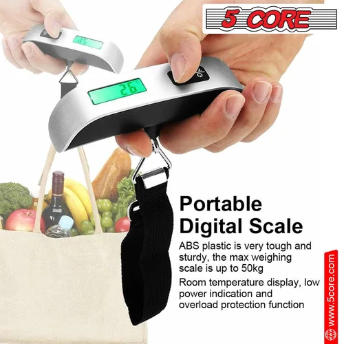 Miniatura 2 de 5 Core LSS-004 - Báscula digital para equipaje, pantalla LCD con retroiluminación y escala de equipaje con capacidad de 110 libras, báscula colgante