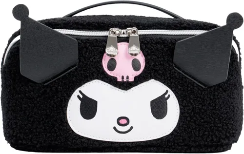 Bolsa Organizadora de Maquillaje de Viaje Impressions Vanity Kuromi, Bolsa de Cosméticos con Cremallera que se Abre Plana con Textura de Tela Sherpa