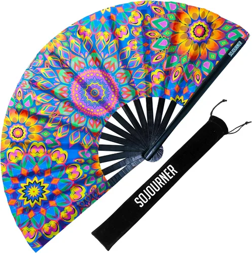 Miniatura 66 de SoJourner Bags Rave Fan – Ventilador plegable grande – Ventilador de mano Clack para raves, Halloween, Burlesque, trajes de arcoíris para mujeres