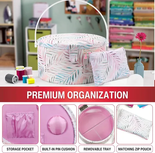 Miniatura 2 de SINGER Cesta de Costura Grande Redonda Premium con Bolsa de Cremallera a Juego y Kit de Costura de Emergencia 30% Más Volumen de Almacenamiento