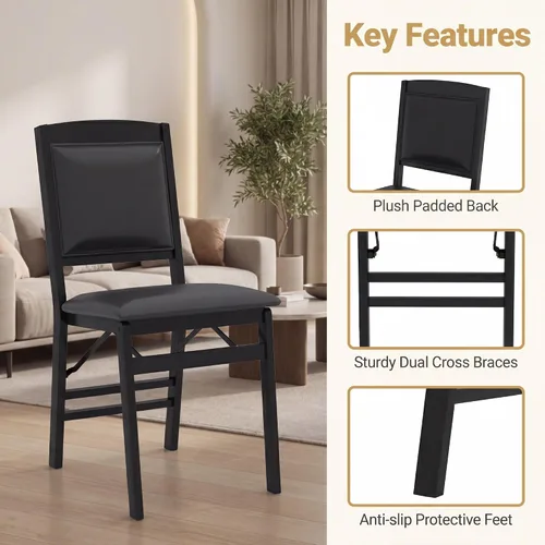 Miniatura 7 de GOFLAME Folding Dining Chairs Set of 2, Faux Leather Upholstered Kitchen Chairs with Padded Seat and Backrest, Solid Wood Foldable Chairs for Living