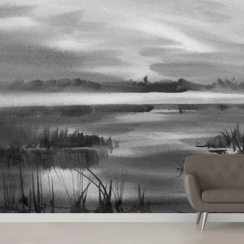 SIGNWIN Adhesivo mural removible para pared, acuarela, pastel, tormenta, nube, lago, pantano, naturaleza, desierto, bellas artes, duotono, paisaje