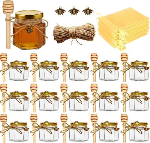 Miniatura 7 de Adabocute Pote de Miel, Mini Frascos de Miel con Cucharón, Frascos de Miel de Vidrio para Recuerdos de Baby Shower, Recuerdos de Fiesta y Boda, Tapa