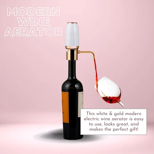 Miniatura 3 de Aireador de vino eléctrico, aireador de vino moderno, Dispensador de vino eléctrico, Vertedor de vino blanco y dorado, Bomba de vino, Vertedor