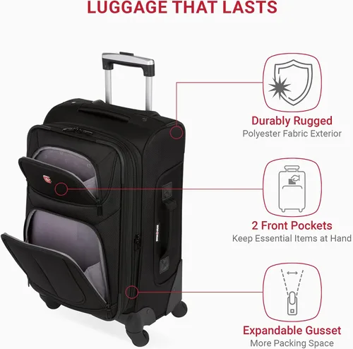 Miniatura 4 de SwissGear - Equipaje suave expandible Sion con ruedas, Negro