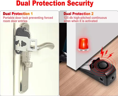 Miniatura 5 de MBBEST Alarma de tope de puerta y cerradura de puerta de hotel, kit de puerta de seguridad de doble protección, dispositivos de seguridad