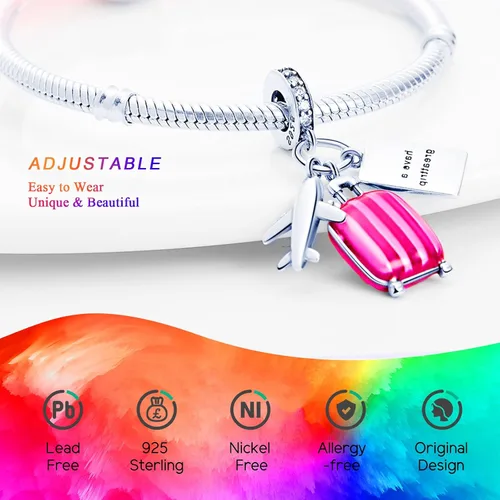 Miniatura 5 de NUJIFFY Cuentas de plata de ley 925 para pulseras y collares, cuentas de cristal para hermana de pasaporte de avión, pulseras de ángulo de corazón
