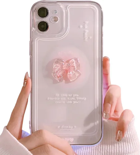 Miniatura 17 de Ownest Compatible para iPhone 7/iPhone 8/iPhone SE Linda Funda de 3D Rosa Moño Delgado Transparente Diseño Estético Protección para Lente de Cámara