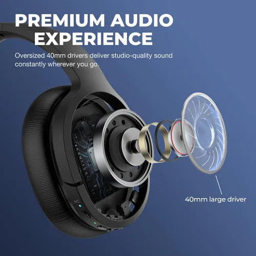 Miniatura 5 de MOVSSOU Auriculares híbridos con cancelación activa de ruido, auriculares Bluetooth inalámbricos sobre la oreja con micrófono, graves profundos
