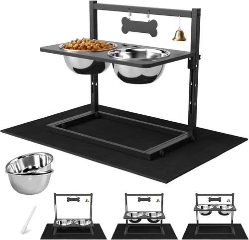 Miniatura 12 de SHAINFUN Soporte de Cuencos Elevados/Alzados para Perros con Altura Ajustable con Dos Cuencos de Comida de Acero Inoxidable de 1.7L y Tapete a