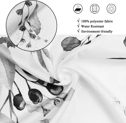 Miniatura 4 de Cortina de ducha de hojas de eucalipto en blanco y negro, hojas de acuarela negras y doradas, cortina de baño con plantas botánicas, tela