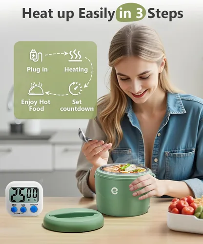 Miniatura 2 de Esemoil Lonchera eléctrica para adultos, lonchera con calefacción más rápida de 80W, lonchera portátil con calentador de alimentos de 12V/24V/110V
