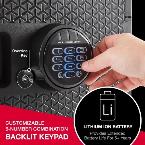 Miniatura 9 de SentrySafe Caja fuerte grande ignífuga e impermeable con teclado digital retroiluminado y llave de anulación para pasaportes, dinero, joyas, 0.81
