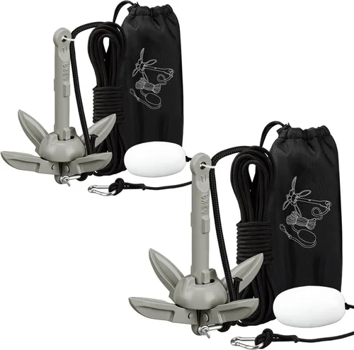 Miniatura 31 de Lounsweer Paquete de 2 anclajes de kayak marino de 1.5/3.5 libras, kit de anclaje plegable para barco, kayak, pesca, accesorios para botes pequeños