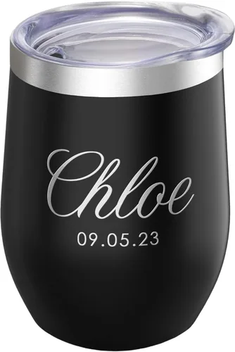 Miniatura 10 de Vaso de vino personalizado con tapa – Personalizado en tallado en acero inoxidable aislante color turquesa para bebidas frías y calientes – Taza