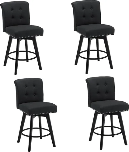 Miniatura 13 de Juego de 2 taburetes de bar giratorios de 360° con botón acolchonados, taburetes de bar tapizados de 26 pulgadas con patas de madera maciza