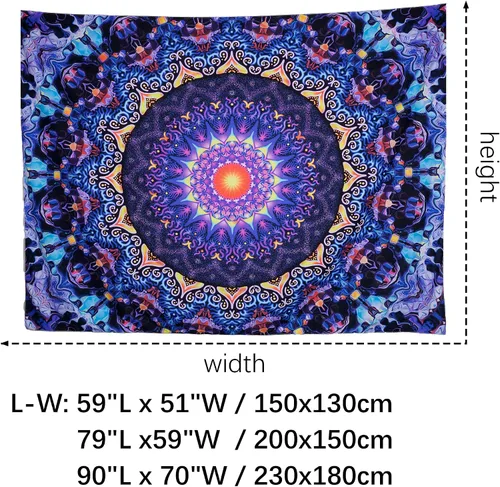 Miniatura 5 de OSVINO Tapiz de mandala trippy de luz negra, 59 x 51 pulgadas, tapiz de fantasía reactiva a los rayos UV, decoración de pared para sala de estar