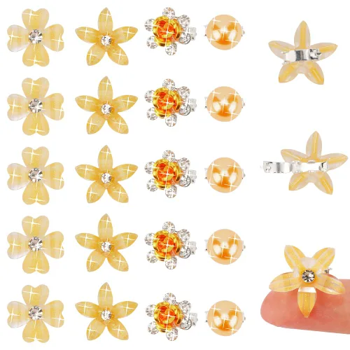 Ahoney 20 pinzas pequeñas doradas para el cabello con flores de diamantes de imitación, bonitas decoraciones para niñas y mujeres