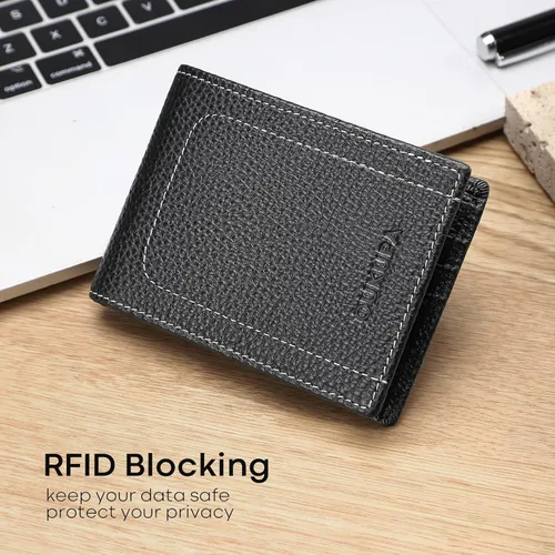 Miniatura 4 de Billetera para hombre billetera pequeña con bolsillo frontal bloqueo RFID carteras delgadas de cuero de grano superior tarjetero para tarjetas