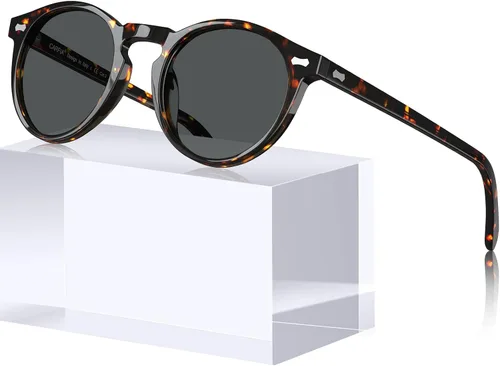 Miniatura 57 de CARFIA Gafas de sol polarizadas de acetato redondo para mujer, protección UV de cara pequeña con funda de cuero CA5288