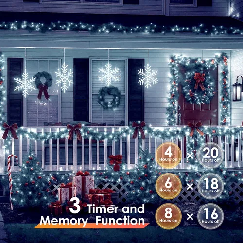 Miniatura 5 de Luces de Navidad 600 LED de 196 pies, IP67 impermeables, luces para árbol de Navidad con 8 modos, tira de luces para exteriores con temporizadores