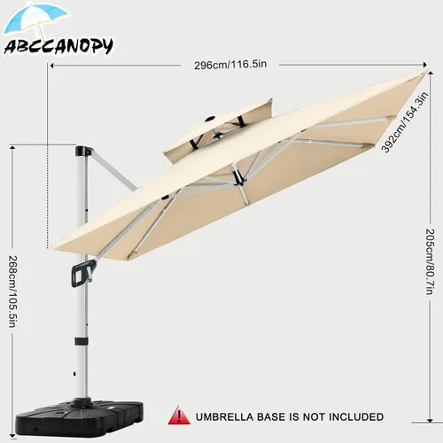 Miniatura 3 de ABCCANOPY Patio Umbrella Cantilever Double Top Outdoor Offset Umbrella with 360° Rotation