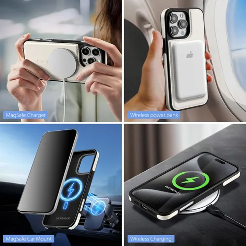 Miniatura 4 de SkyEagle Magsafe - Funda tipo cartera desmontable 2 en 1 para iPhone 16 Pro con tarjetero para mujeres y hombres, de piel sintética magnética, Blanco