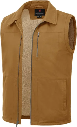 Miniatura 8 de TBMPOY Chaleco de invierno para hombre, casual, forro polar sherpa, con cremallera completa, ligero, chaleco exterior cálido de algodón para viajes