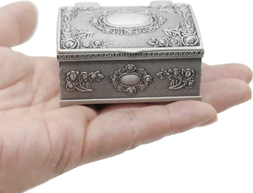 Miniatura 6 de Caja de joyería de metal vintage rectangular pequeña, caja de regalo para niñas, damas y mujeres
