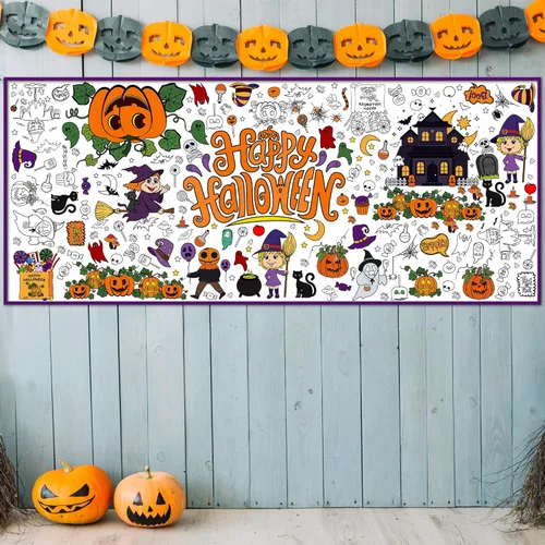Miniatura 4 de OHOME Póster/mantel gigante para colorear de Halloween, manualidades de Halloween para niños, 30 x 72 pulgadas, pancarta gigante para colorear