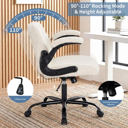 Miniatura 4 de DUMOS Silla de oficina cruzada con ruedas, silla de escritorio con patas cruzadas anchas, cómoda silla de tela abatible, sillas giratorias Beige