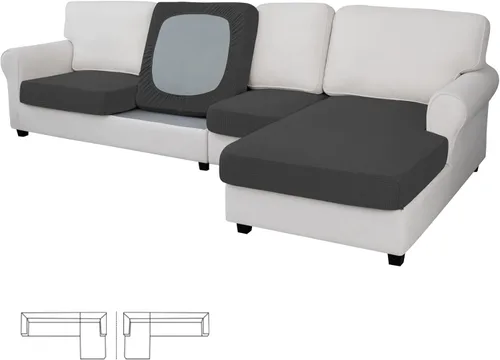Miniatura 27 de Easy-Going - 4 Fundas de cojín elásticas para sofá seccional, izquierda/derecha, en forma de L, funda de asiento antideslizante, suave, flexible