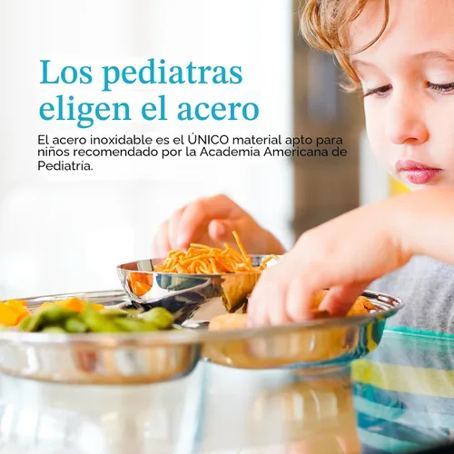 Miniatura 3 de Ahimsa Plato de Acero Inoxidable para Niños, Platos Divididos para Niños Pequeños y Bebés Diseñados por Pediatras, No Tóxico, Irrompible y Apto