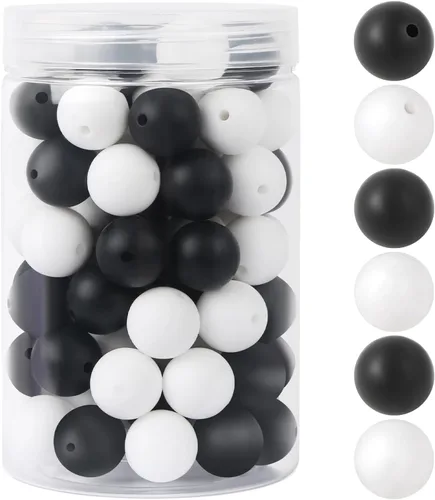 Miniatura 24 de EVERMARKET - 110 cuentas focales de silicona, cuentas de silicona de 0.59 pulgadas para hacer llaveros, cuentas redondas de silicona a granel