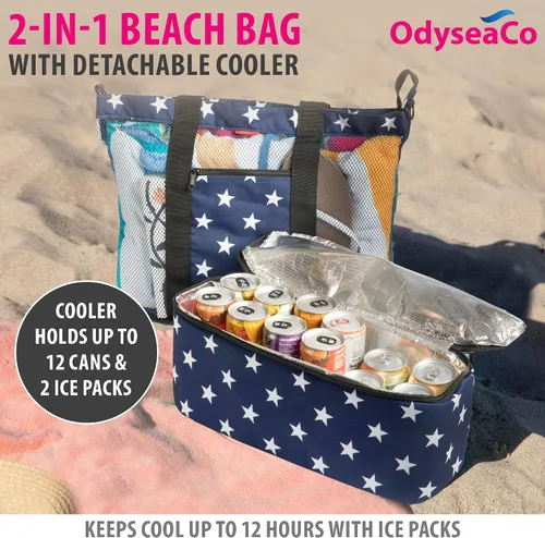 Miniatura 2 de Odyseaco Bolsa de playa impermeable con compartimento refrigerador, bolsas de playa impermeables a prueba de arena para mujeres, bolsa de piscina