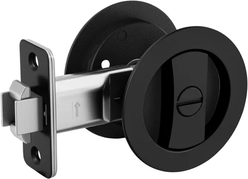 Miniatura 12 de goldenwarm Cerradura de Puerta Corrediza Redonda de Níquel Cepillado, Herrajes para Puerta Corrediza para Orificio Redondo de 2-1/8'', Manijas