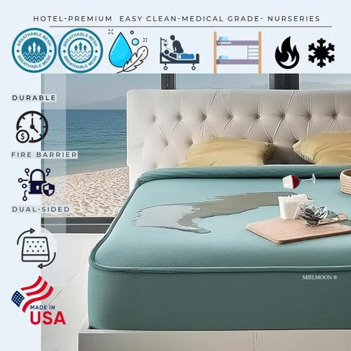 Miniatura 2 de Mielmoon Colchón de espuma impermeable de gel refrigerante de felpa media firme, vinilo silencioso, fácil de limpiar, fabricado en Estados Unidos, 5