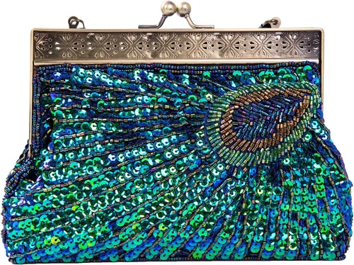 LIFEWISH Bolso de noche único con lentejuelas de lujo para mujer, para boda, novia, fiesta, graduación, bolso de mano (azul pavo real)