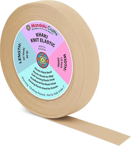 Miniatura 136 de Mandala Crafts Carrete de bandas elásticas anchas de 1/2 pulgada color beige para cinturas de pantalones, costura y manualidades DIY, 88 yardas