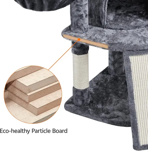 Miniatura 8 de Topeakmart Árbol para gatos, muebles para gatos de varios niveles de 42 pulgadas con perca, postes rascadores, hamaca y condominio, gris oscuro